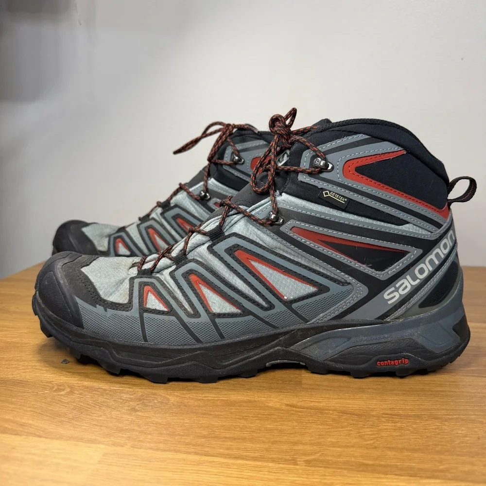 Salomon X Ultra Gore-Tex Hiking Boots Mens 14 Grey Black Red Contagrip 406620